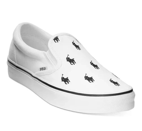 POLO RALPH LAUREN Mens White Logo Padded Keaton Round Toe Slip on Sneakers 8.5